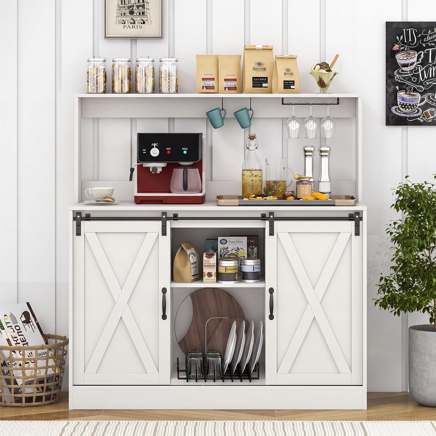 Kitchen Buffet Sideboard with Charging Station,Hutch
