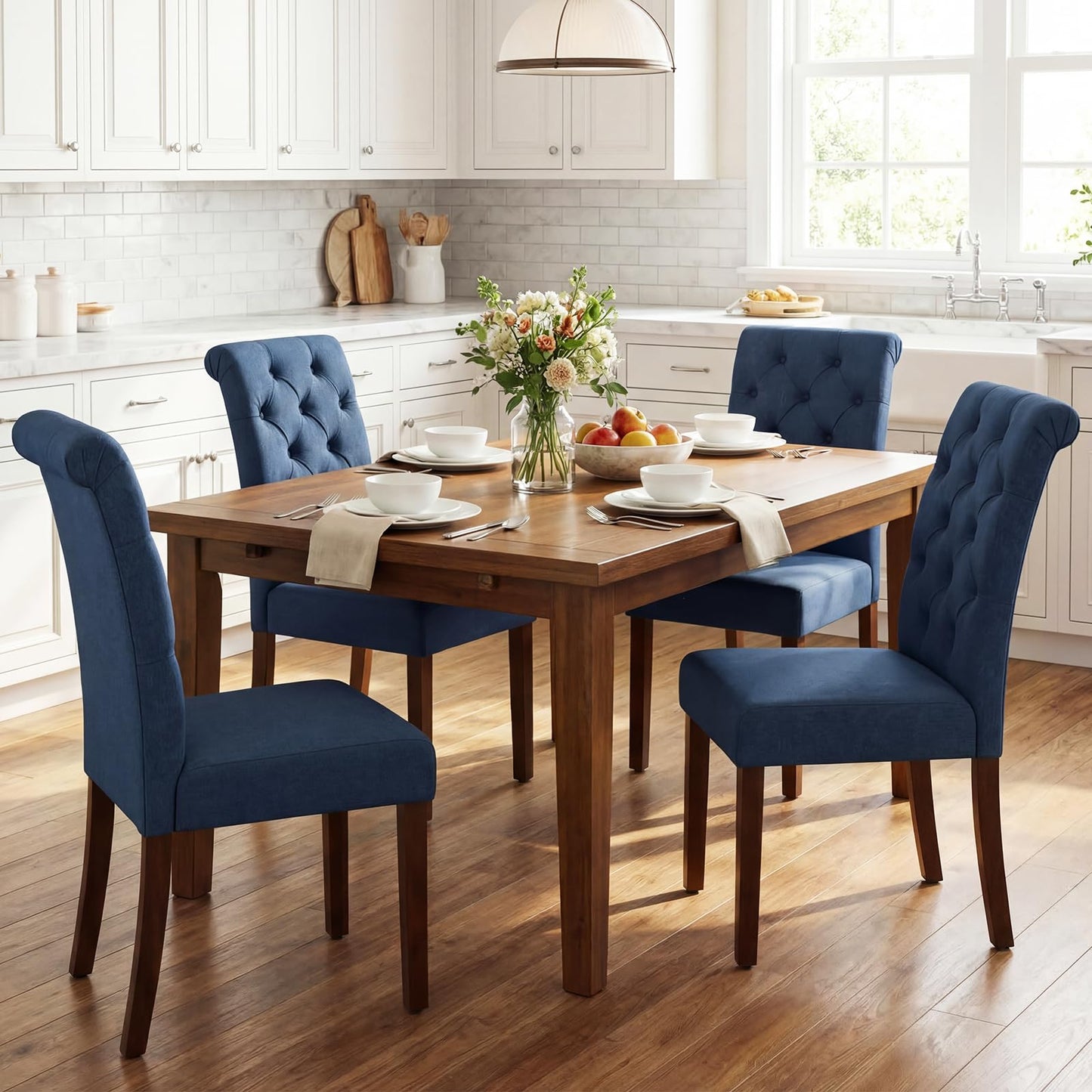 Upholstered Dining Chairs Set of 2 Button Tufted Chairs with Padded Seat and Backrest