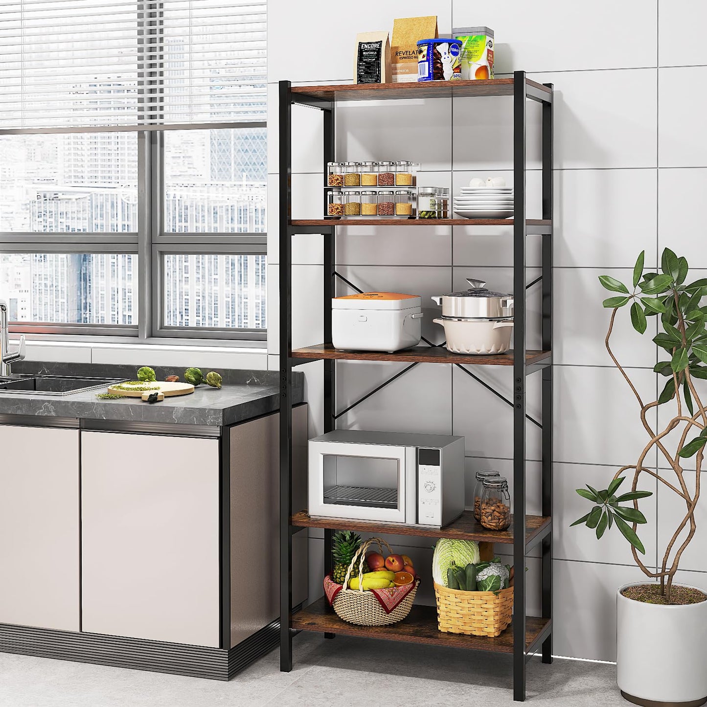 5-Tier Bookshelf with Metal Frame and Storage Rack
