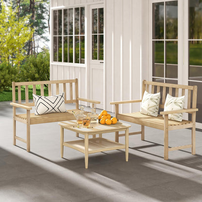 Outdoor Teak Wood Garden Bench with Backrest and Armrests