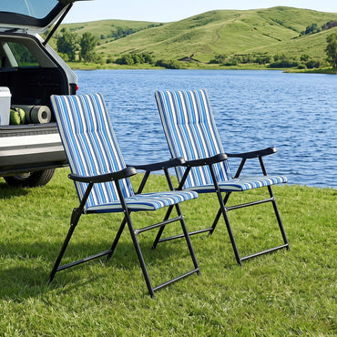 Set of 2 Foldable Beach Chairs, High Back Padded Camping Chairs