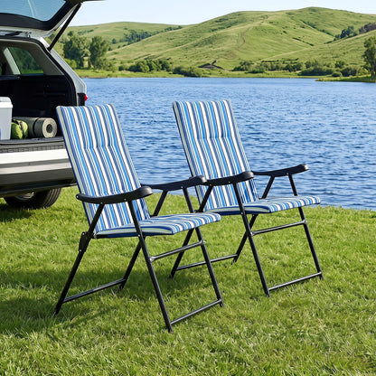 Set of 2 Foldable Beach Chairs, High Back Padded Camping Chairs