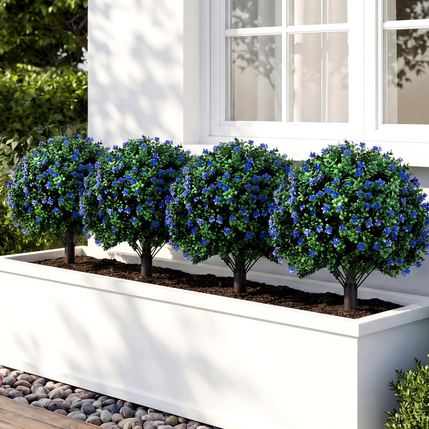 Set of 2 Artificial Topiary Ball Trees, Faux Shrub Bushes with Ground Spikes