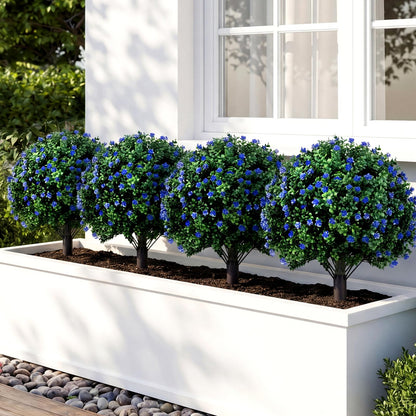Set of 2 Artificial Topiary Ball Trees, Faux Shrub Bushes with Ground Spikes