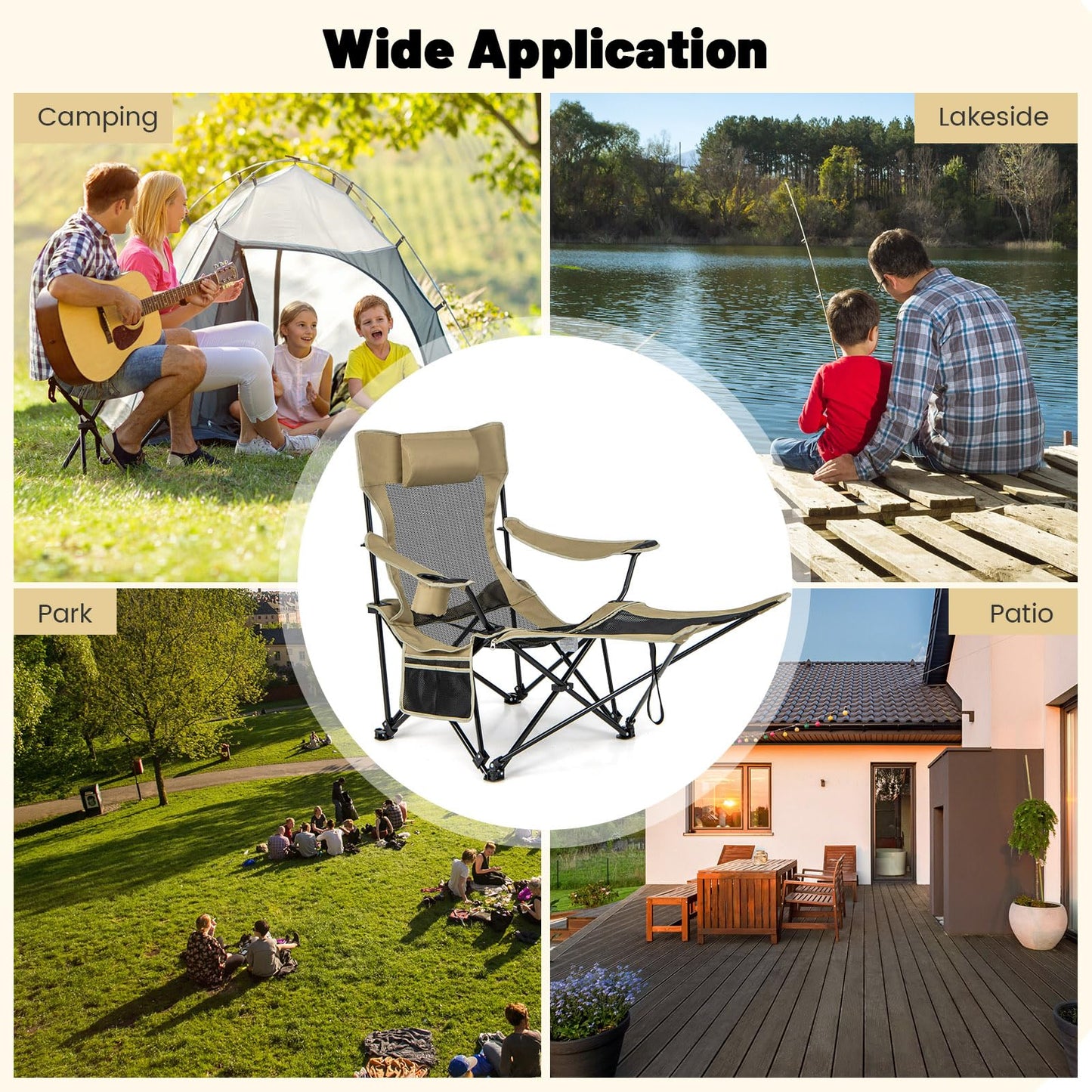 2 in 1 Portable Reclining Camp Chair with Detachable Footrest