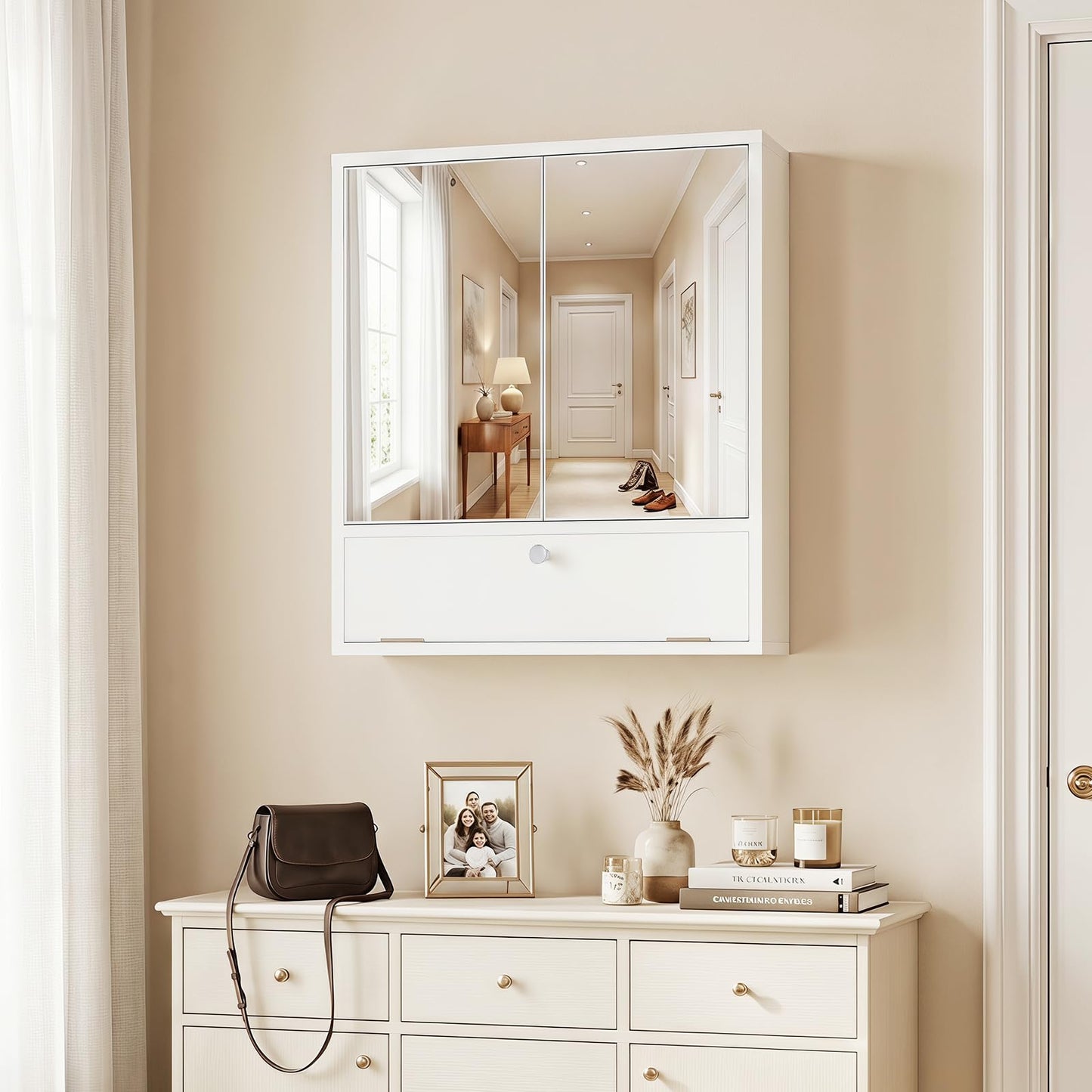 Bathroom Mirror Cabinet, Wall Mounted Storage Cupboard