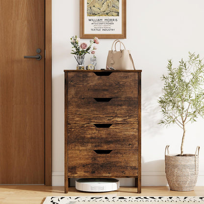 4-Drawer Wooden Tall Utility Storage Dresser with Anti-Toppling Kits for Bedroom