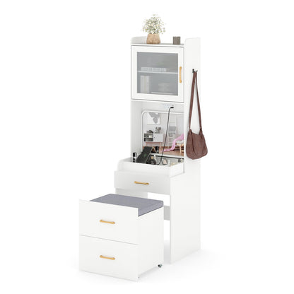 Small Dressing Table with Flip Up Mirror and Cushioned Storage Stool