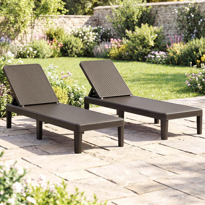 Garden Sun Lounger, PP Rattan-Style Patio Reclining Chaise Lounge Chair Deck Sunbed