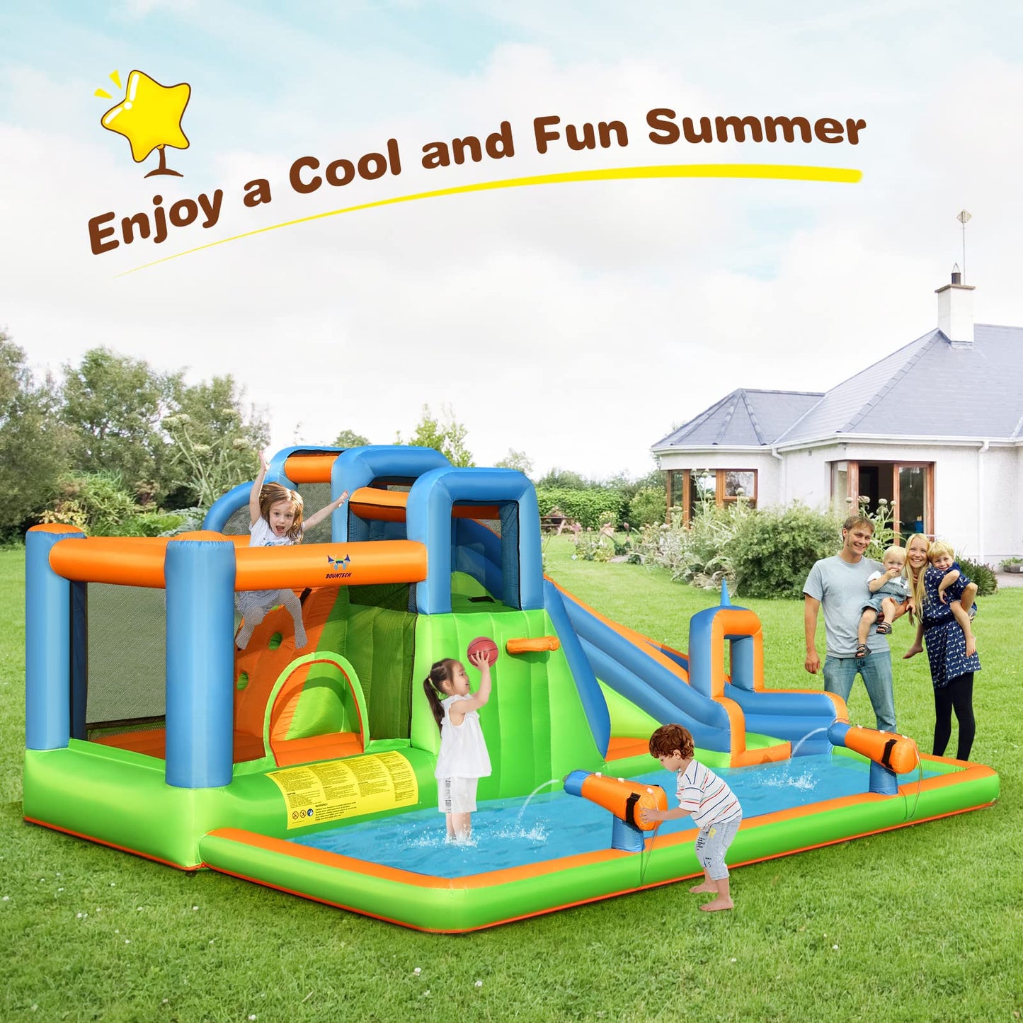 6 in 1 Giant Water Park with Long Slide for Summer Outdoor Play