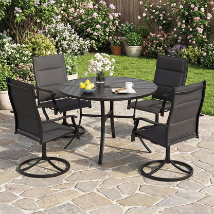 Patio Dining Table 108CM Round Metal Slat Table with Umbrella Hole