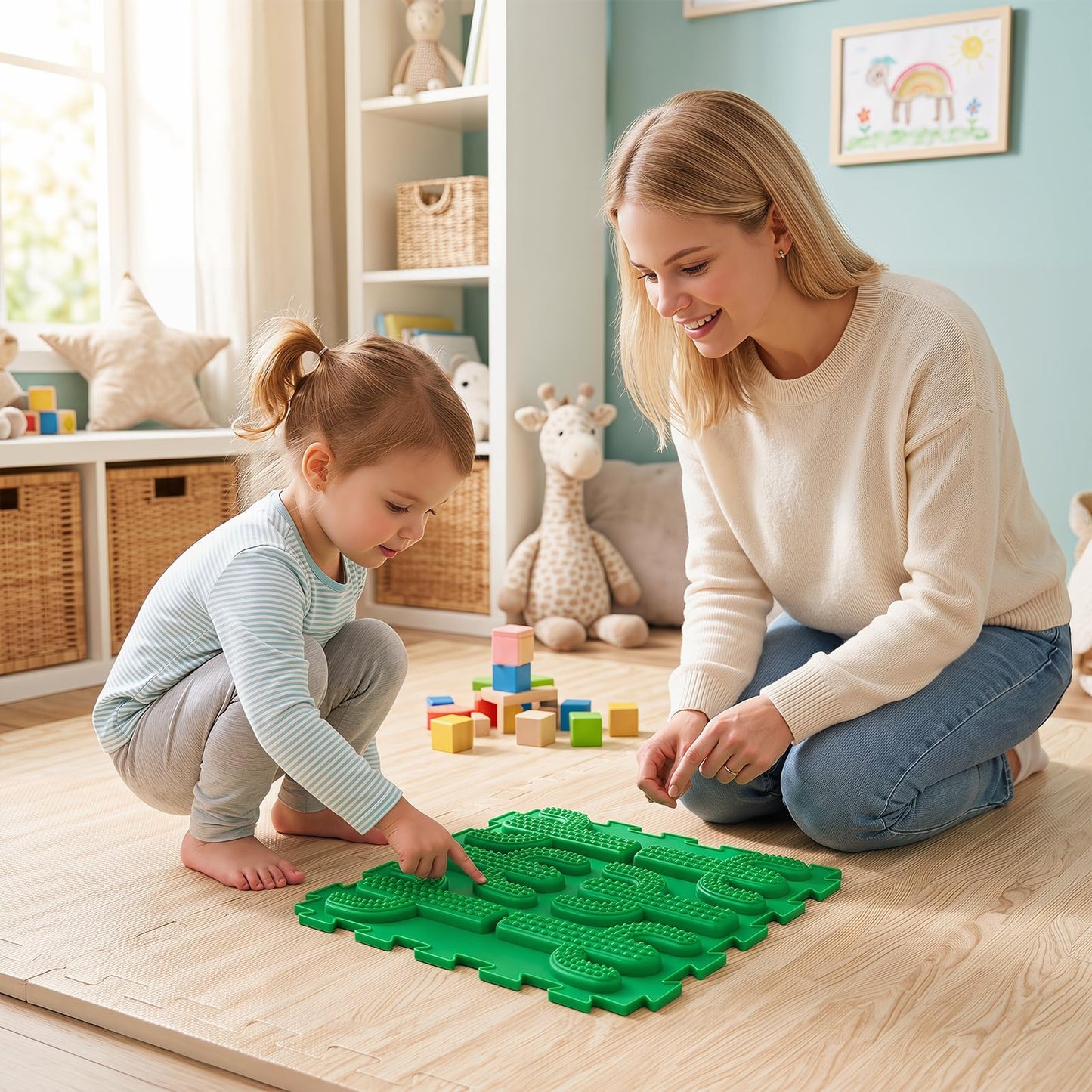 6 PCS Tactile Sensory Mats, Puzzle Floor Tiles (Colorful)