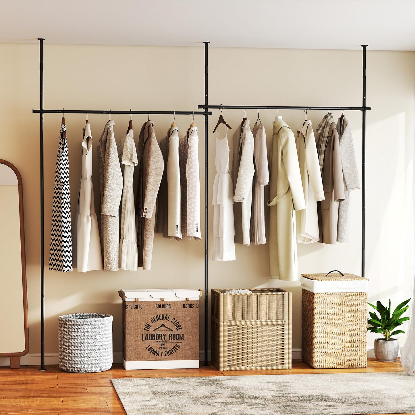 Room Divider Curtain Rod, No Drilling Adjustable Tension Rods Stand for Room Separation