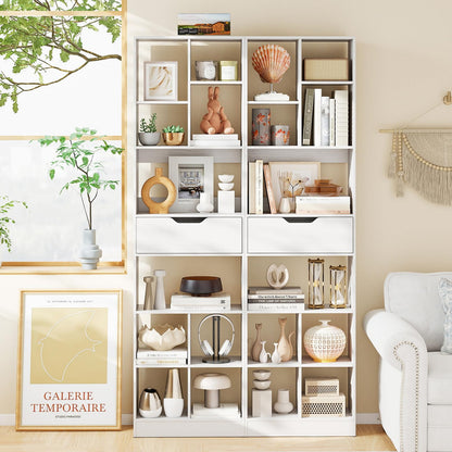 Tall Bookcase with Drawer, Open Cubes and Anti-toppling Kits, Floor Display Rack Storage Organizer