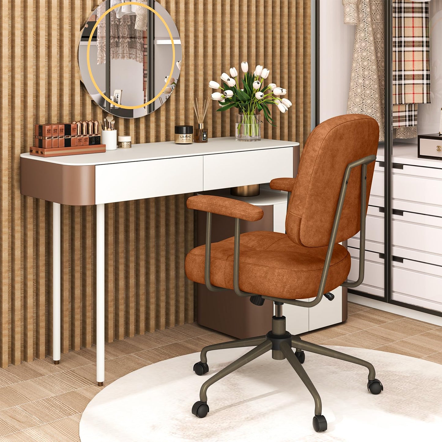Height Adjustable Swivel Computer Desk Chair with Rocking Backrest and Armrests