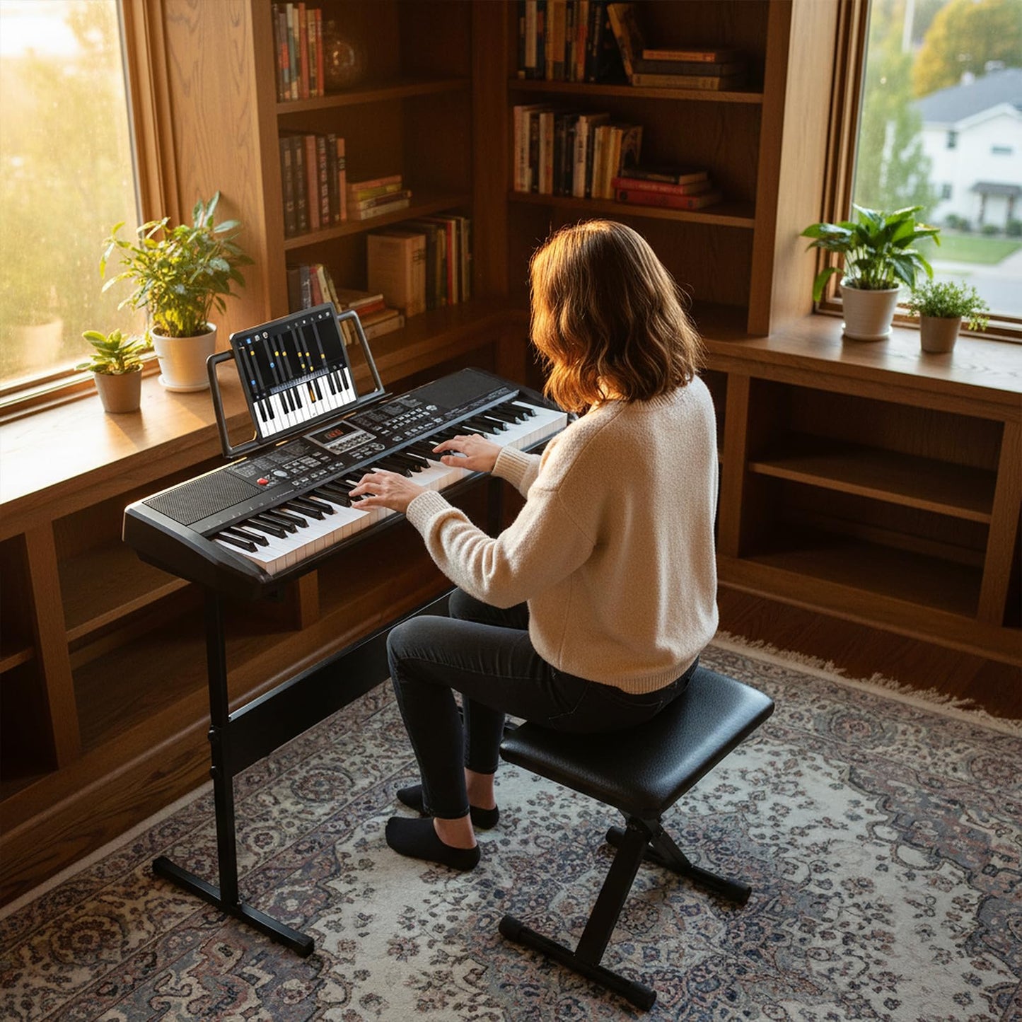 61 Key Digital Piano Keyboard, Electric Piano with Adjustable Stand & Stool