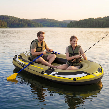 Inflatable Boat, 3/4-Person Fishing Raft Set