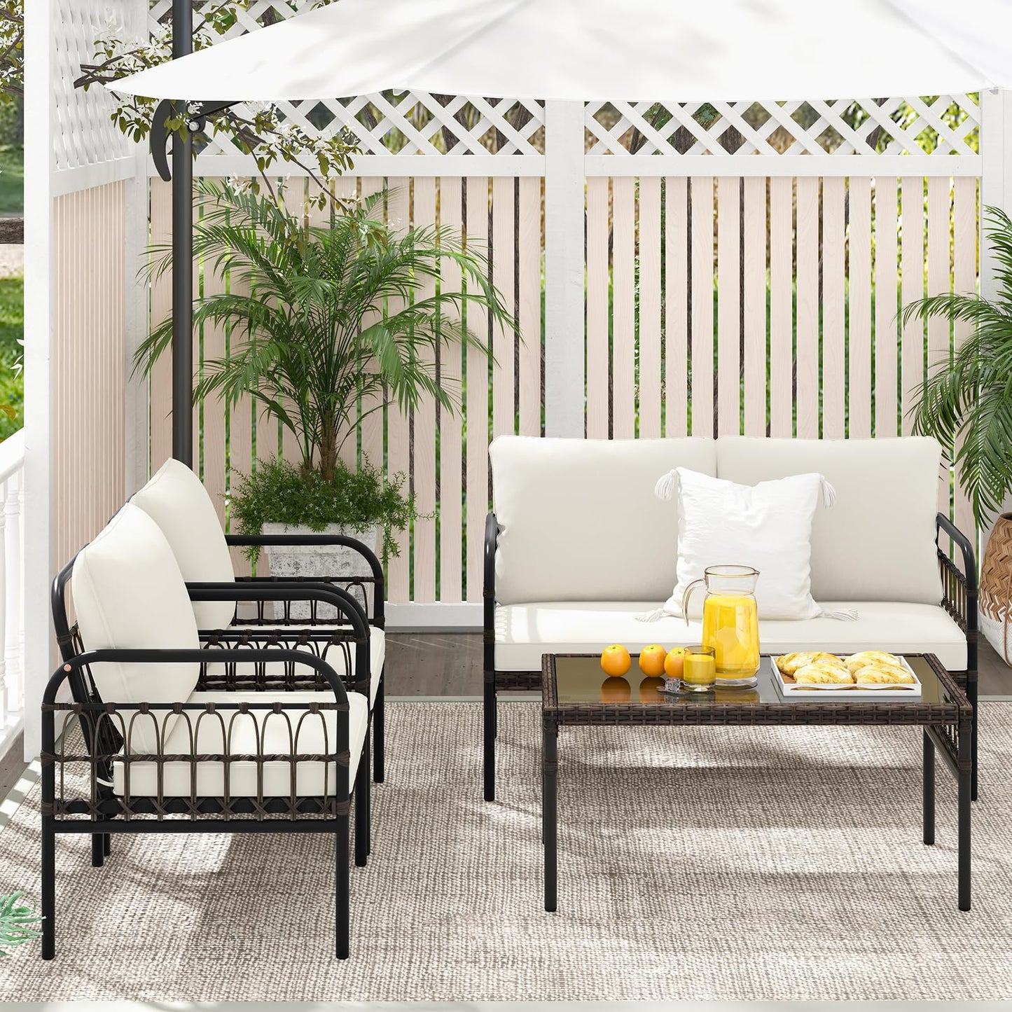 4 Piece Rattan Garden Furniture Set for Lawn Poolside