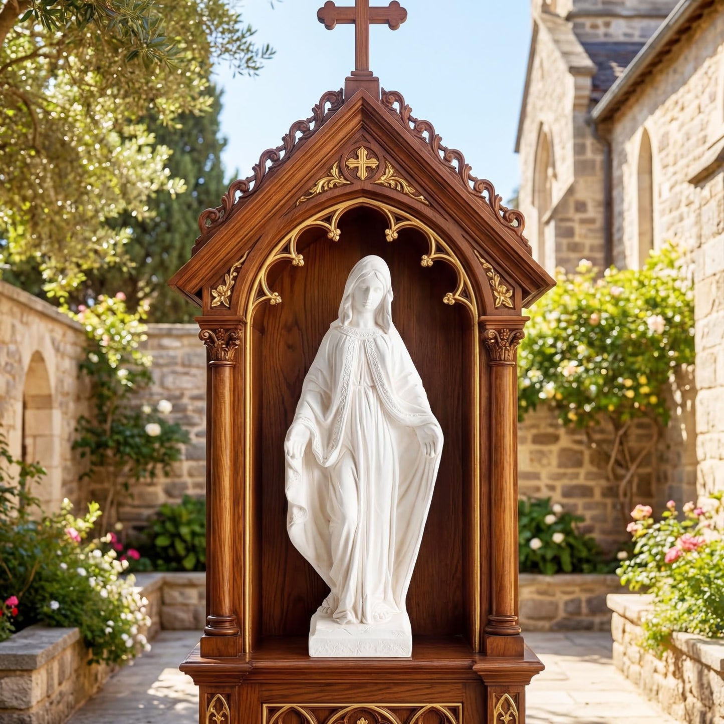 Garden Statue, Tall Virgin Mary/St. Francis Statue, Indoor Outdoor Religious Sculpture Art Decoration