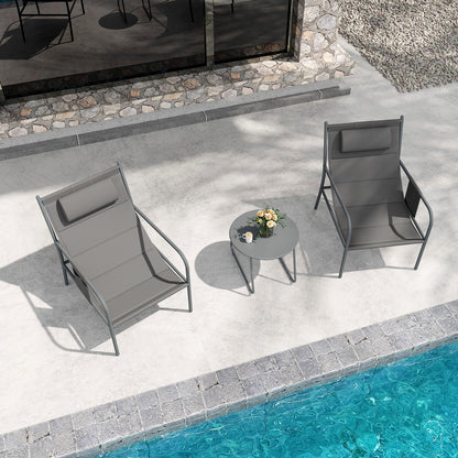 Metal Frame Chair and Coffee Table Set with Cozy Headrest & Storage Bag