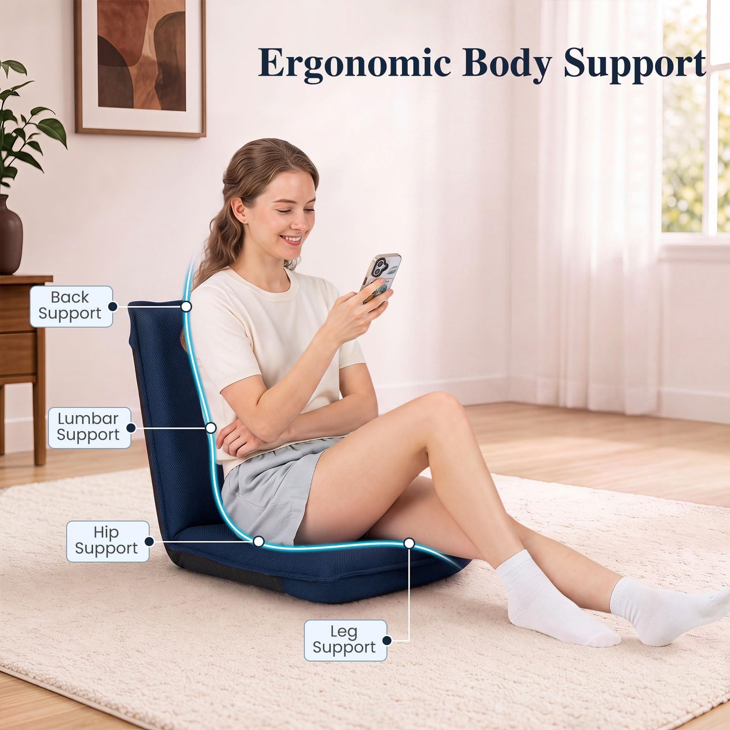 Folding Sofa Chair Bed, 6-Position Adjustable Floor Chair