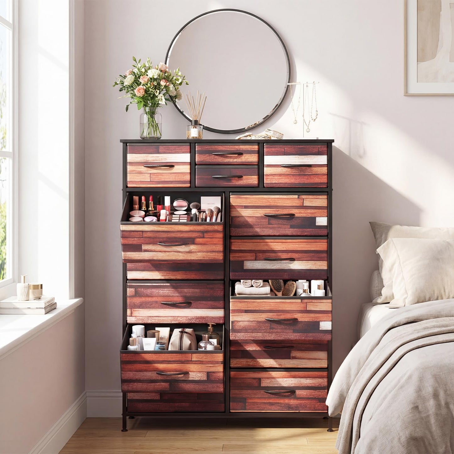 11/14-Drawer Dresser Tall Storage Chest with Metal Frame