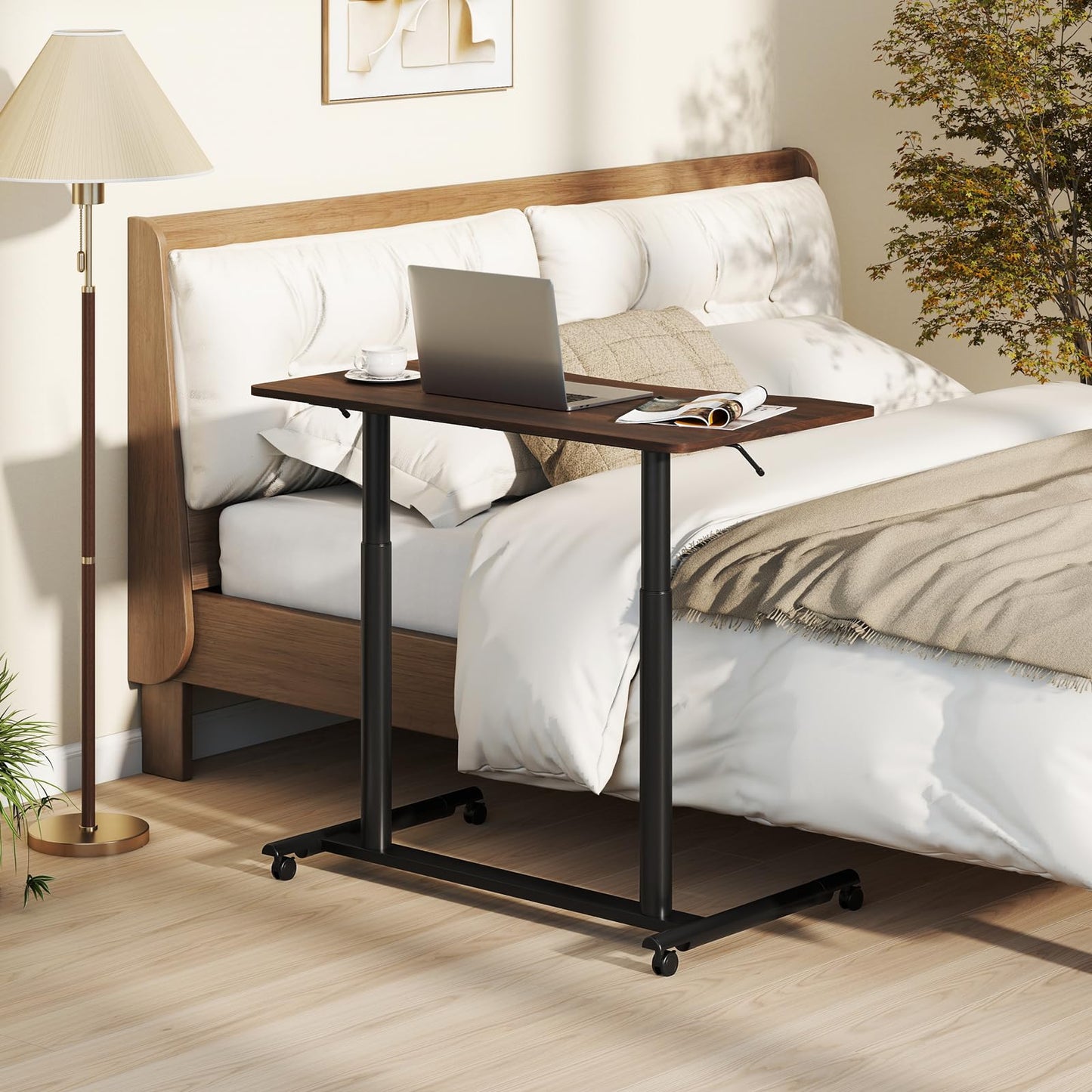 C-Shaped Mobile Standing Desk with Adjustable Height and Lockable Wheels