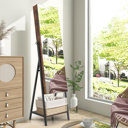 Lockable Floor Jewelry Armoire Organizer with Full Length Mirror