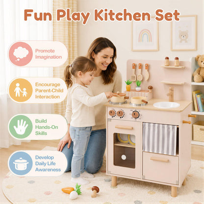 Kids Play Kitchen, Wooden Toy Kitchen with Stoves