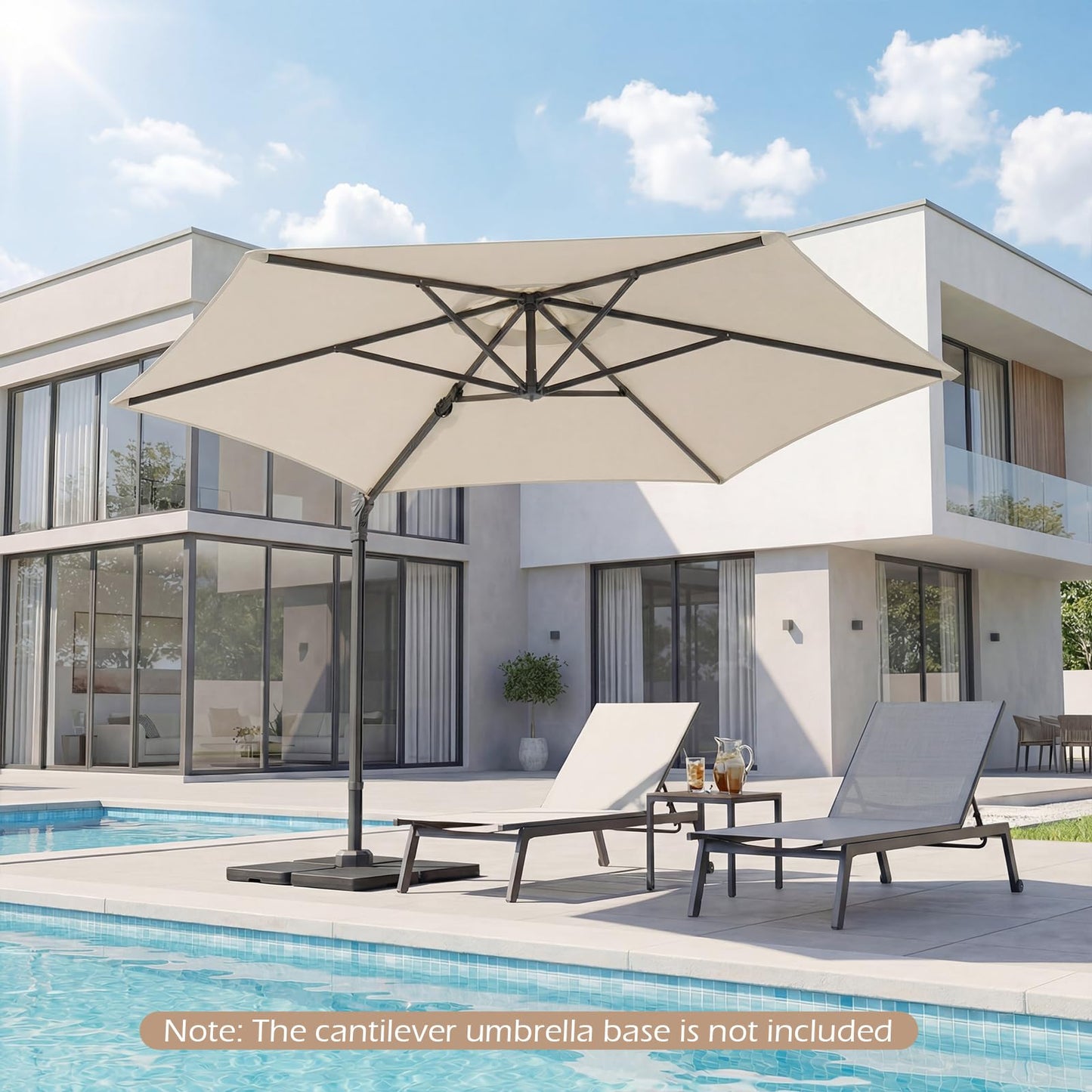 292cm Patio Cantilever Umbrella Large Offset Hanging Umbrella with 360° Rotation
