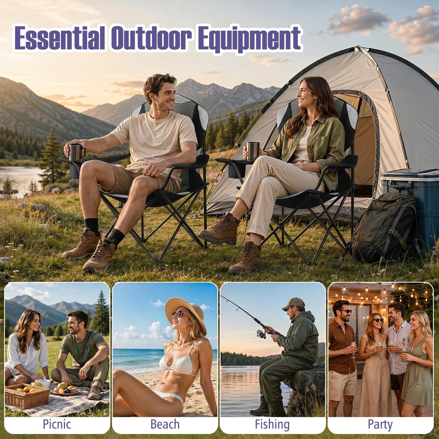 Pack Folding Camping Chair, Large Padded Chair