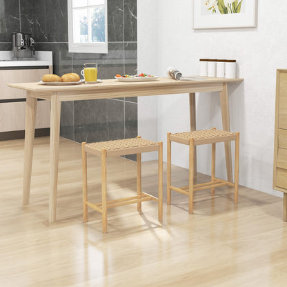 Dining Stool Set of 2 with Rubber Wood Frame and Woven Paper Seat