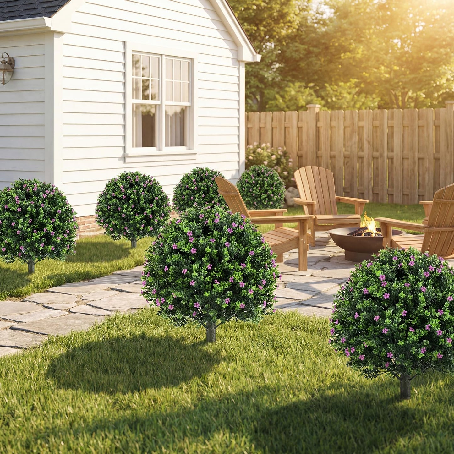 Indoor Outdoor Sun-proof Fake Floral Greenery Topiary Plants（Purple Flowers）