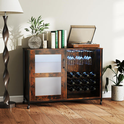 Liquor Buffet Sideboard with LED Lights and Glass Holders