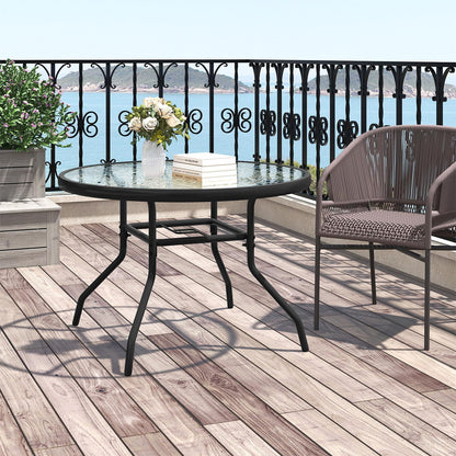 70cm Patio Side Table, Round Outdoor Coffee Table with Tempered Glass Tabletop