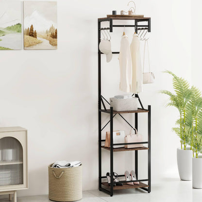 Freestanding Coat Rack Slim Hall Tree with 4 Storage Shelves
