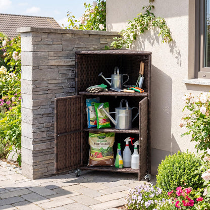 Outdoor Storage Cabinet, PE Rattan Corner Bar Cart with Shelves