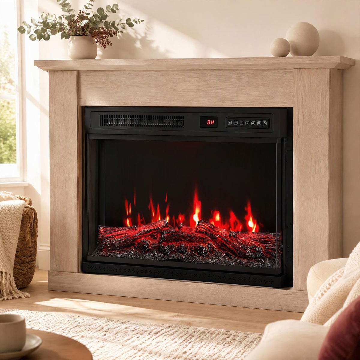 3-Sided Built-in Electric Fireplace Insert with 12 Flame Colours Thermostat and 8H Timer