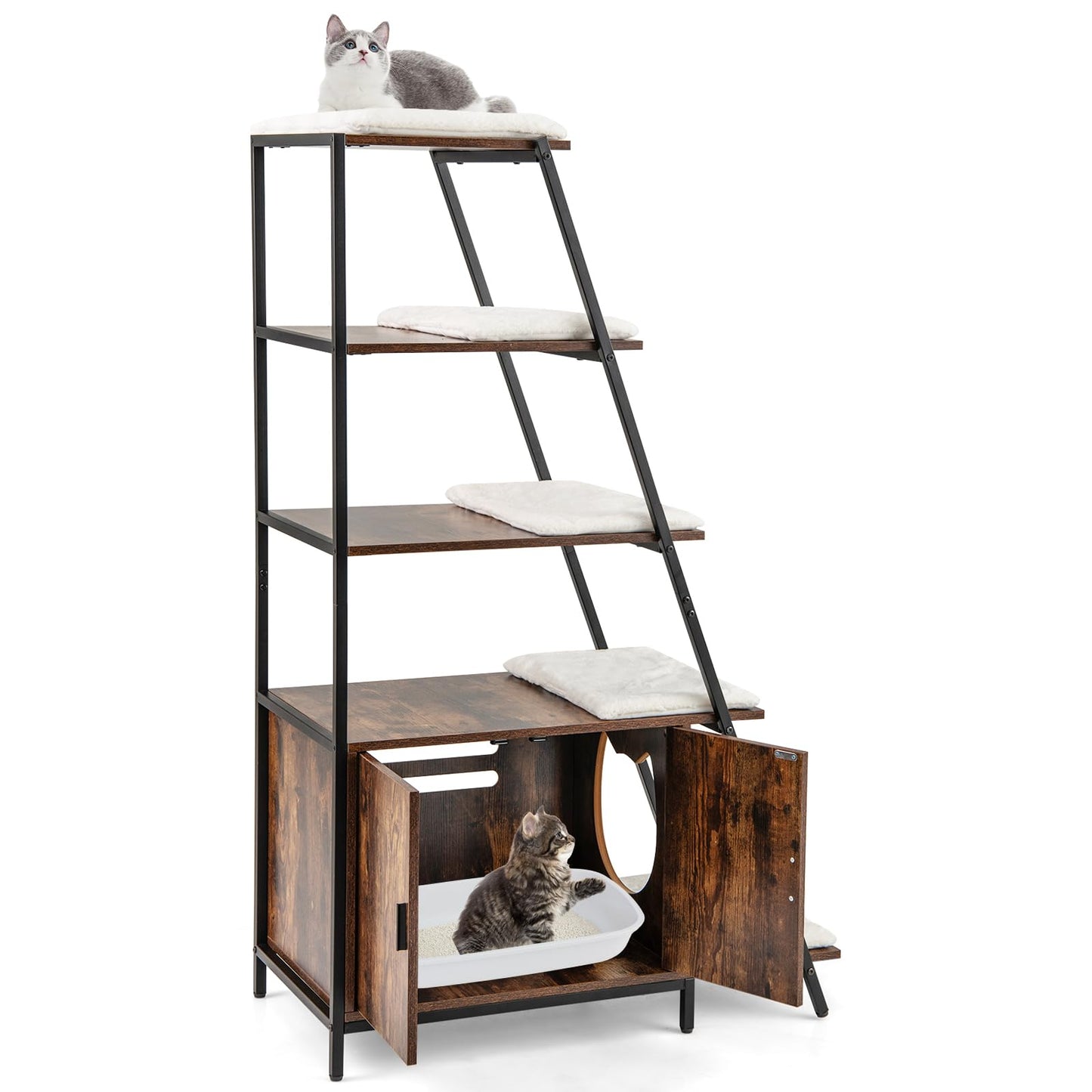Hidden Cats Washroom Climbing Frame with Ladder Shelf & Removable Plush Cushions