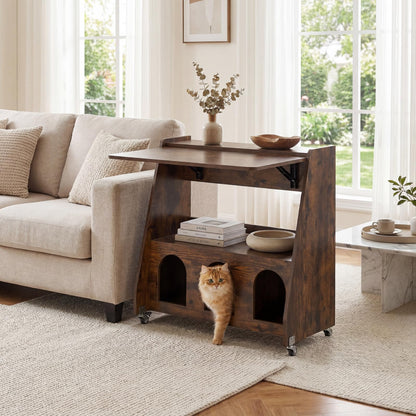 Folding Desk on Wheels, Convertible Drop Leaf Writing Desk