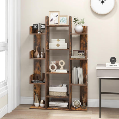 Tree Bookshelf Corner Books Storage Organizer with 13 Open Shelves