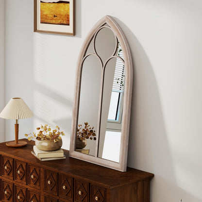 Farmhouse Window Pane Mirror Large Arched Wall Mounted Mirror with Metal Frame