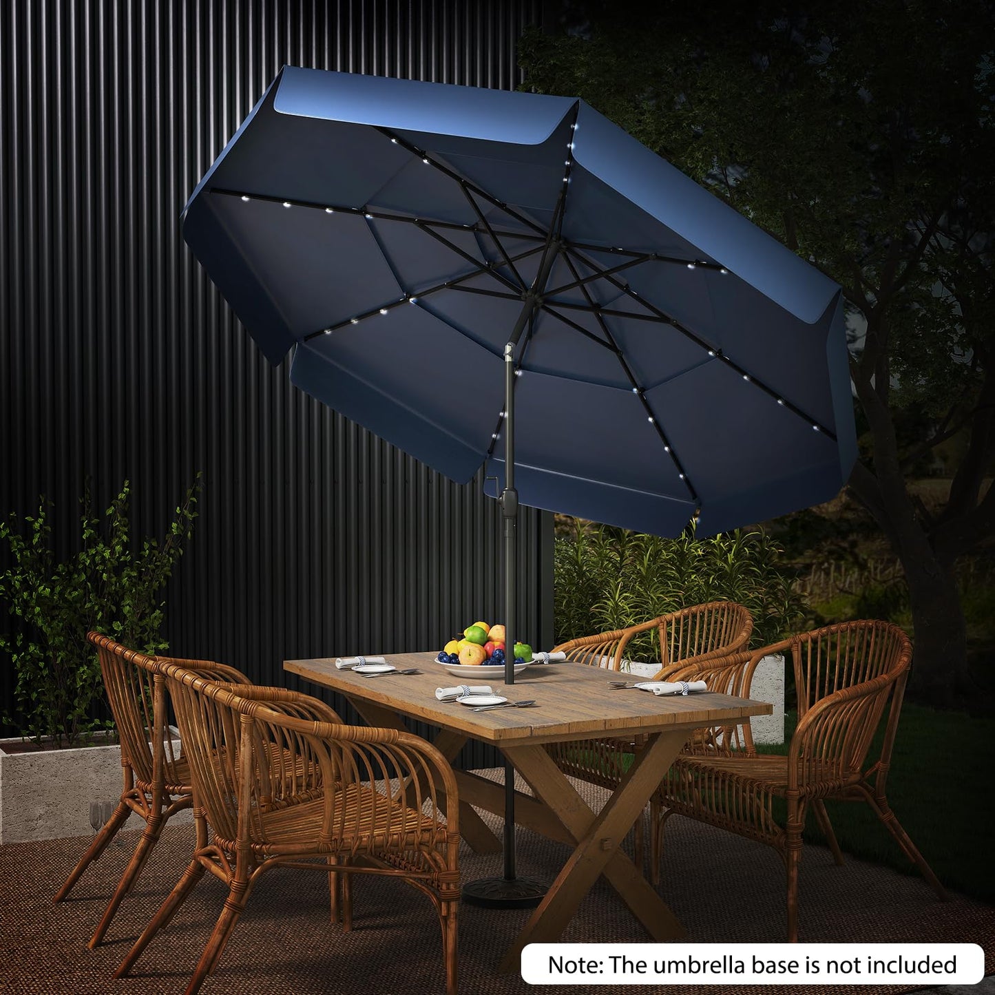 295 cm Solar Patio Umbrella with 32 LED Lights and 3-Tier Vented Top