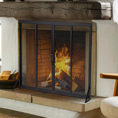 89 x 72 cm Metal Fireplace Screen with Sliding Doors