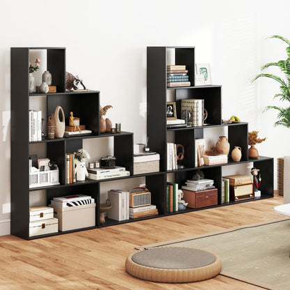 4-Tier Stepped Bookshelf Modern Ladder Bookcase with 6 Storage Cubes