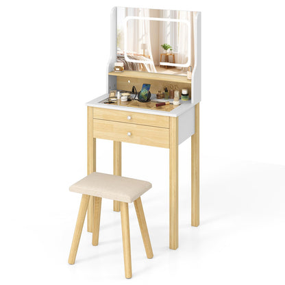 Vanity Desk with Mirror and Lights Small Makeup Table with 3 Light Modes