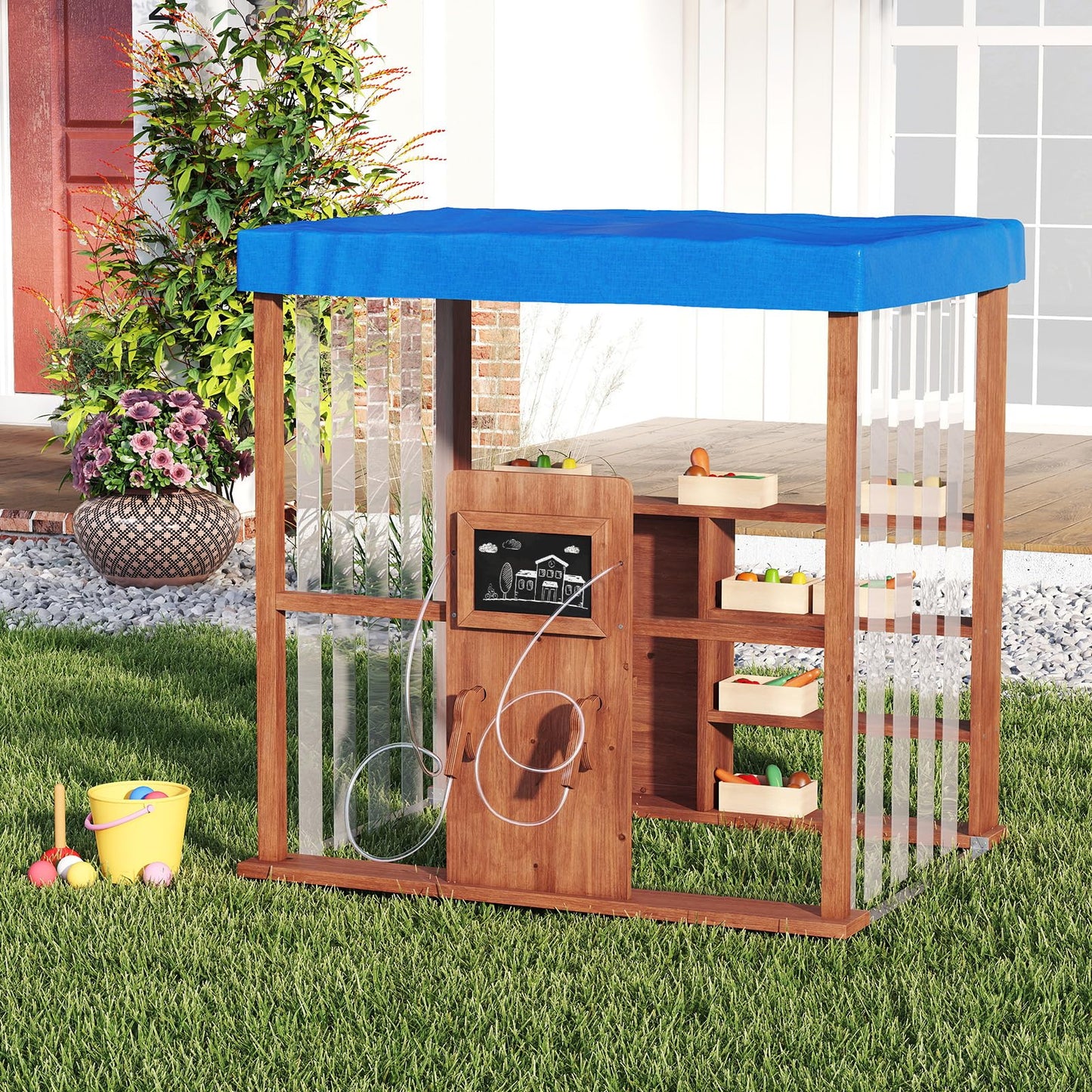 Outdoor Gas Station Playset with Canopy