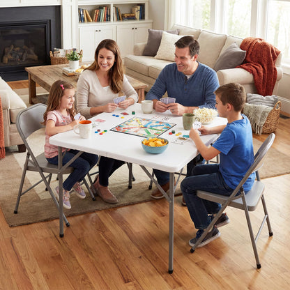 34"(3ft) Folding Table, Fold in Half Square Tables with Handle, Portable Plastic Dining Camping Trestle Table