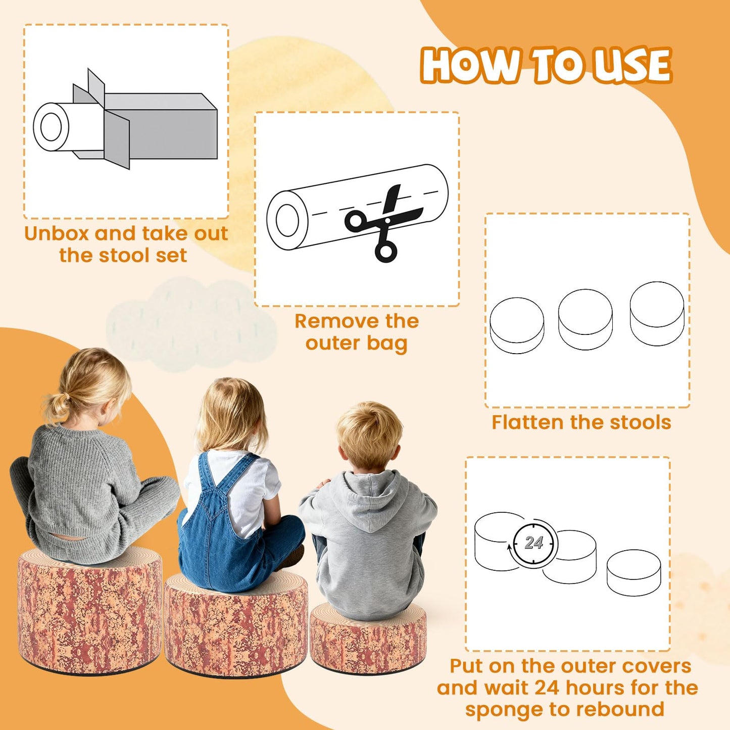 3 PCS Tree Stump Stool Set Round Flexible Seatings