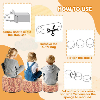 3 PCS Tree Stump Stool Set Round Flexible Seatings